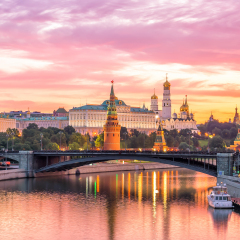 Moscow Kremlin and river in morning, Russia
