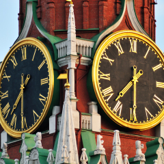Chimes clock on Spasskaya tower in Moscow Kremlin