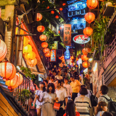 New Taipei City, Taiwan-August 4, 2017: Night Street View of the Famous Small Mountain Village, Old Town Jiufen