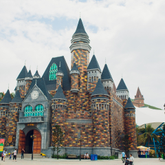 NHA TRANG,VIETNAM - FEBRUARY 17,2018: The Castle at Vinperl Amusement Park on Hon Tre island. The island boasts of luxury resorts and a theme park.
