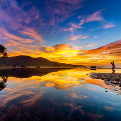My Khe beach is a beautiful beach in Danang city ,  Vietnam.  The sunrise was reflected in the pond bond before the beach. My Khe Beach is in  Top 6 beautiful beach in the World By Forbes Magazine.  