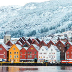 Hanseatic houses in Bryggen at winter