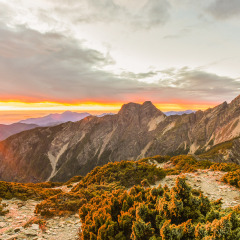 Landscape View of Yushan Main Peak and Tongpu Valley from the North Peak of Jade Mountain at Twilight Before Sunrise,  Yushan National  Park, Chiayi , Taiwan