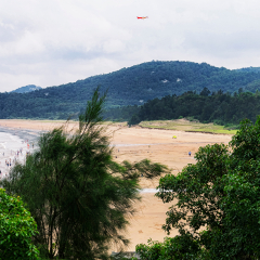 lowtide at 1000 step beach on the island of putuoshan china on an overcast day in Zhejiang province.