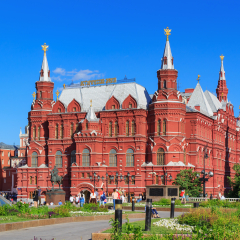 Moscow, Russia - May 27, 2018: State Historical Museum on Red square. View from Manezhnaya square