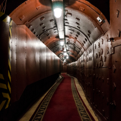 Moscow, Russia - October 25, 2017: Tunnel at Bunker-42, anti-nuclear underground facility built in 1956 as command post of strategic nuclear forces of Soviet Union