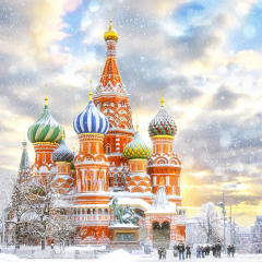Moscow,Russia,Red square,view of St. Basil's Cathedral in winter