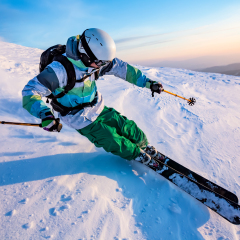 good skiing in the snowy mountains, Carpathians, Ukraine, nice winter day