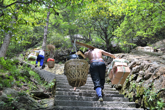 黄山挑夫 在两天攀登黄山的过程中,见到过无数