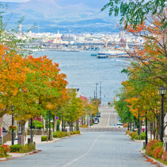 Hachiman-zaka slope in Hakodate Hokkeido Japan