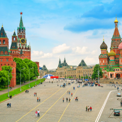 Kremlin and Cathedral of St. Basil at the Red Square in Moscow, Russia.
