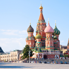 View of the Red Square with Vasilevsky descent in Moscow, Russia