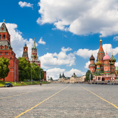 Moscow Kremlin and at St. Basil Cathedral on Red Square in Moscow. Russia.