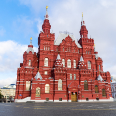 MOSCOW, RUSSIA - OCTOBER 22, 2017: State Historical Museum in the morning at Red Square in Moscow, landmark and popular for tourist attractions in Moscow, Russia, Europe