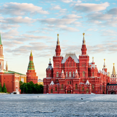 View from red square to the Historical Museum. Summer. Morning. Dawn. Moscow. Russia