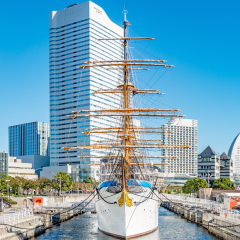 YOKOHAMA, JAPAN - October 25: Nippon Maru Memorial Park in Yokohama, Japan on October 25, 2015. Nippon Maru is a Japanese museum ship in Yokohama harbor. She was built in 1930.