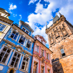 Prague, Czech Republic. View of colorful old town in Prague taken from Charles bridge, Bohemia.