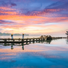 hangzhou scenery, sunset glow reflection in west lake ,China