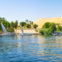 Panorama of the Kitchener's island with the desert western bank on the background, Aswan, Egypt.
