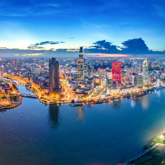 Royalty high quality free stock image aerial view of Ho Chi Minh city, Vietnam. Beauty skyscrapers along river light smooth down urban development in Ho Chi Minh City, Vietnam. 