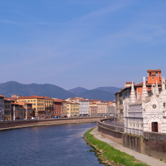 Arno River and Chiesa di Santa Maria della Spina church in Pisa, Tuscany, Italy