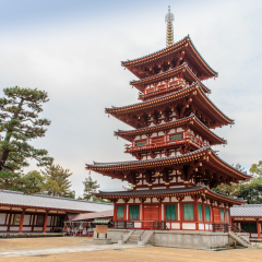 NARA,JAPAN-DECEMBER 4,2016 : East pagoda of Yakushiji temple which was one of the most famous imperial and ancient Buddhist temples