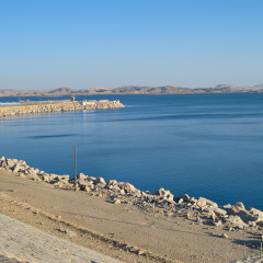 Lake Nasser, artificial water storage, view from Aswan Dam, Egypt