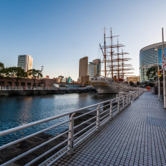 Yokohama, Japan - December 22, 2014: Sail training ship 'Nippon Maru' permanently moored in the 'Nippon Maru Memorial Park'.  The ship was a training ship for cadets and is now a museum.