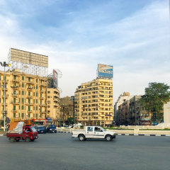 Tahrir Square, Cairo, Egypt, November 24 ,2017 : traffic in Tahrir Square.