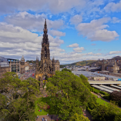 UK, Scotland, Lothian, Edinburgh - August 9, 2015: Princes Street Gardens, View of The Scott Monument.
