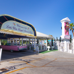 LAS VEGAS, NV - MAY 12:  Landmark Little White Wedding Chapel in Las Vegas NV seen on May 12, 2012.  Established in 1951 it has been the site of many "quickie" celebrity weddings