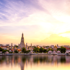 Wat Arun Temple at sunset in bangkok Thailand. Wat Arun is a Buddhist temple in Bangkok Yai district of Bangkok, Landmark of thailand