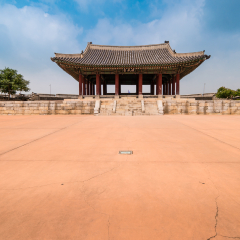 Suwon, South Korea - Yeonmudae in Hwaseong Fortress, Korea’s World Heritage. (Sign board text is "Yeonmudae" name of building)