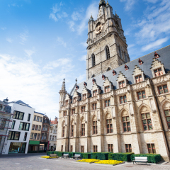 View of square with Het Belfort van Gent, Ghent
