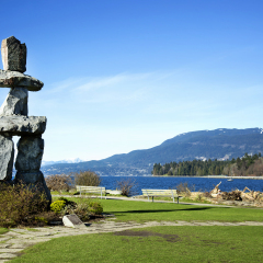 Inukuk at English Bay in Vancouver.  An inuksuk is a human-made stone landmark.