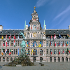 City Hall and Brabo fountain on the Great Market Square of Antwerp, Belgium