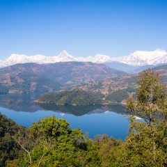 View over Begnas Tal to the Annapurna Range, Nepal