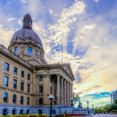 Alberta Legislature Building vie from the east side in evening hours
