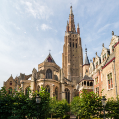 Afternoon view of the beautiful, medieval Church of Our Lady in Bruges, Belgium
