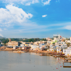 View of the holy sacred place for Hindus town Pushkar, Rajasthan, India.