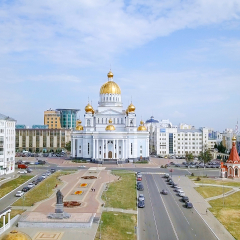 Cathedral of St righteous warrior Feodor Ushakov. Saransk, Russia. Beautiful panoramic view of the city  