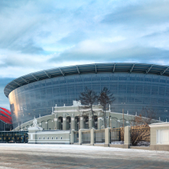 Yekaterinburg, Russia December 06, 2017. The construction of the new stadium for the 2018 world championship football (soccer). 