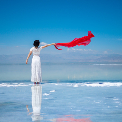 A girl on Chaka Salt Lake