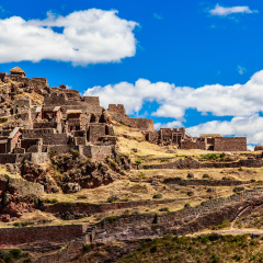 Ruins of ancient citadel of Inkas on the mountain, Pisac, Peru