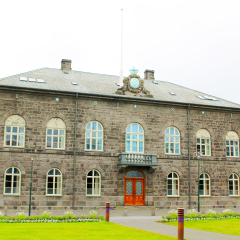 REYKJAVIK, ICELAND - JULY 17, 2017: The Parliament (Althingi) House in Reykjavik, Iceland