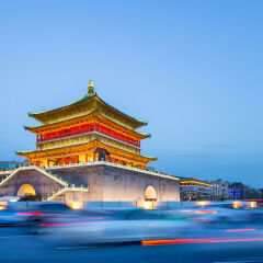 traffic on road near famous old architecture in Xi'an