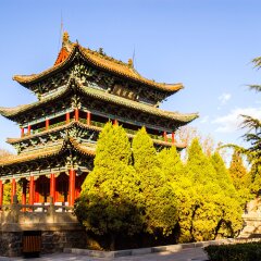 Classical Chinese ancientry building-Depositary of Buddhist sutra. Taken in the Yingze park of Taiyuan, Shanxi, China.