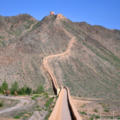 JIAYUGUAN, CHINA  JULY 29:  Great Wall On The Cliff on July 29, 2013 in Jiayuguan, China. Great Wall on the Cliff is a part of the Great Wall and it is  750 meters long.