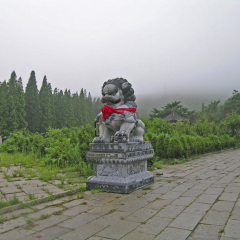 Qingdao, China - August, 2007: Sculpture of Lion at Buddhist temple