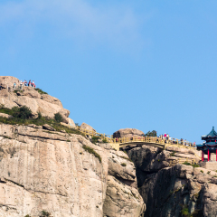 Pavilion on the top of Jufeng trail, Laoshan Mountain, Qingdao, China. Jufeng is the highest trail in Laoshan, where visitors can enjoy beautiful aerial views of the landscape